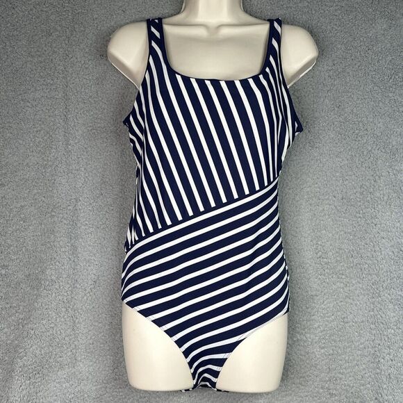 Lands' End  One Piece Swimsuit Womens Size 10 Navy Blue White Striped Nautical - Picture 11 of 11